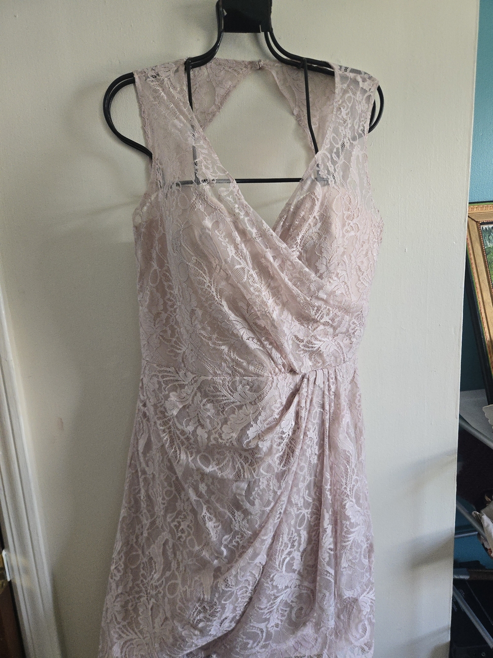 Sleeveless Lace Wrap Midi Dress in Blush Pink